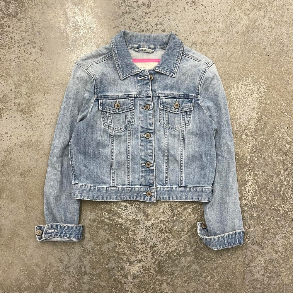 Abercrombie & Fitch Vintage Y2K Denim Jacket Womens Large Blue Cropped Babydoll